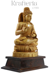 Divine Buddha Blessing Wood Statue – Tranquil Home Accent